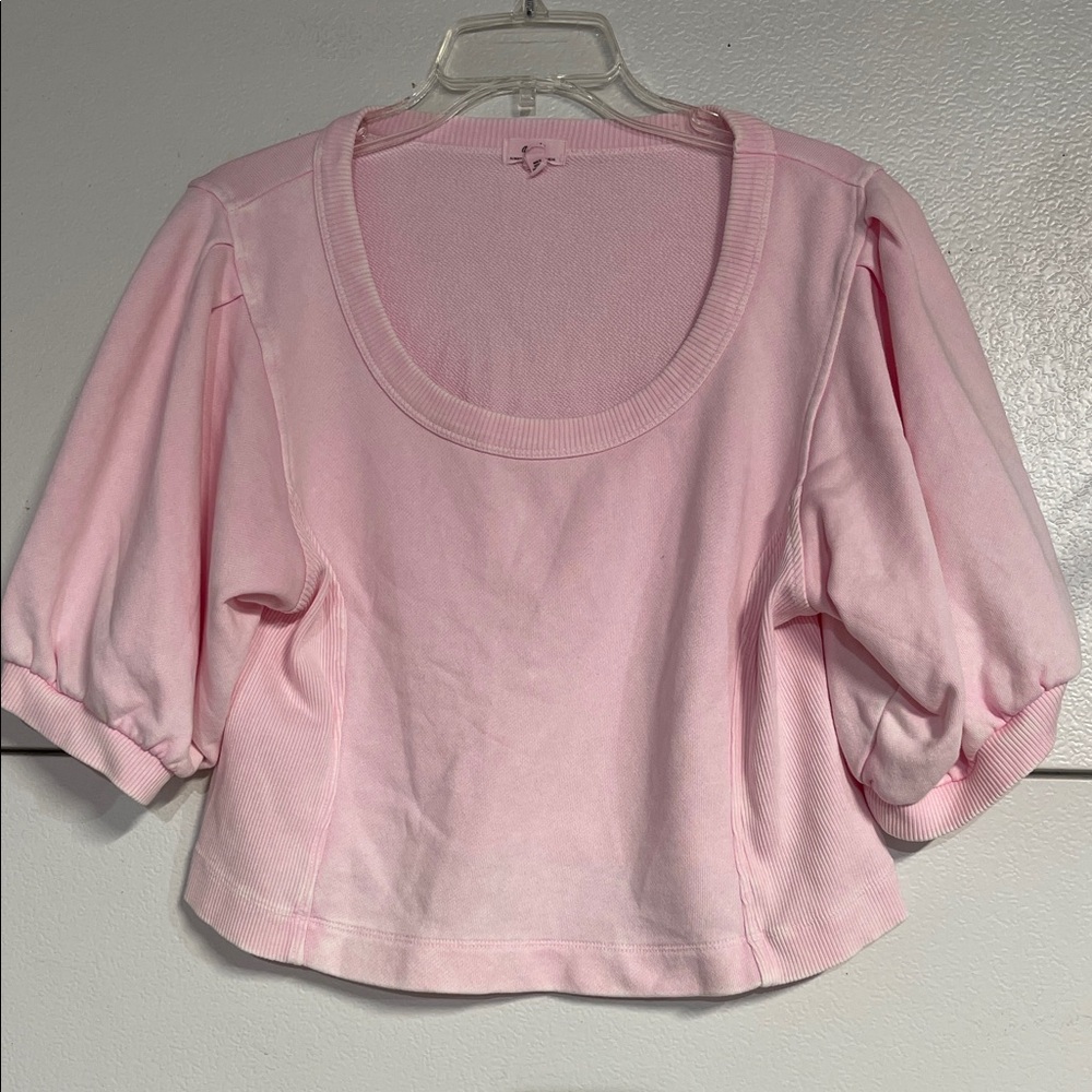 aerie Puff Sleeve Cropped Top in Light Pink - Picture 1 of 3